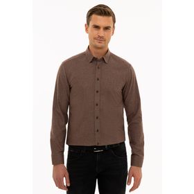 Pierre Cardin G021GL004.000.1112916 Kahverengi Slim Fit Uzun Kollu Erkek Gömlek