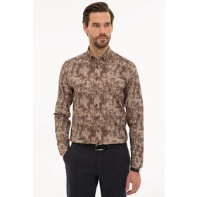 Pierre Cardin G021GL004.000.1112916 Kahverengi Slim Fit Uzun Kollu Erkek Gömlek