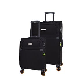 Pierre Cardin PC6000 Ultra Light Hafif Siyah Lüx Kumaş Büyük Boy ve Kabin Boy 2'li Valiz Seti