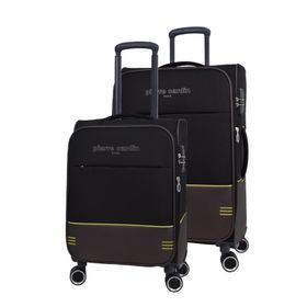 Pierre Cardin PC8200 Ultra Light Hafif Siyah Lüx Kumaş Büyük Boy ve Kabin Boy 2'li Valiz Seti