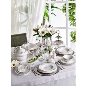 Pierre Cardin Serena 12 Kişilik 60 Parça Bone China Gümüş Yemek Takımı