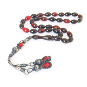 Pigado 1000 Ayar Gümüş Püsküllü Kırmızı Sıkma Kehribar Tesbih