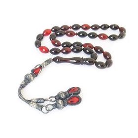 Pigado 1000 Ayar Gümüş Püsküllü Kırmızı Sıkma Kehribar Tesbih