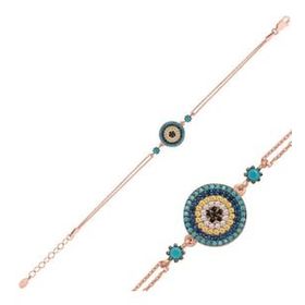 Pigado 925 Ayar Gümüş 19 cm Rose Nazar Bileklik