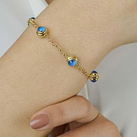 Pigado 925 Ayar Gümüş Altın Kaplama Nazar Boncuklu Bileklik