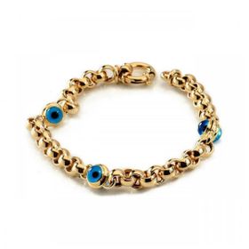 Pigado 925 Ayar Gümüş Altın Kaplama Zincir Nazar Boncuklu Bileklik