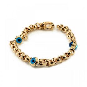 Pigado 925 Ayar Gümüş Altın Kaplama Zincir Nazar Boncuklu Bileklik