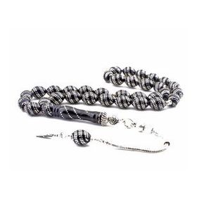 Pigado 925 Ayar Gümüş Çift Sıra İşlemeli Erzurum Oltu Taşı Tesbih