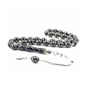 Pigado 925 Ayar Gümüş Çift Sıra İşlemeli Erzurum Oltu Taşı Tesbih