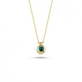 Pigado 925 Ayar Gümüş Gold Tek Taş Nazarlı Kolye