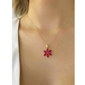 Pigado 925 Ayar Gümüş Kırmızı Lotus Çiçeği Kolye