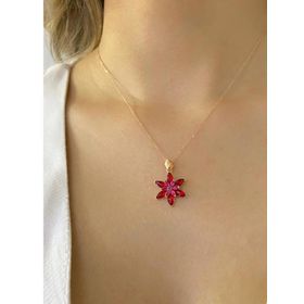 Pigado 925 Ayar Gümüş Kırmızı Lotus Çiçeği Kolye