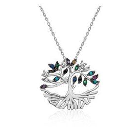 Pigado 925 Ayar Gümüş Mix Taşlı Tuba Ağacı Kadın Gümüş Kolye