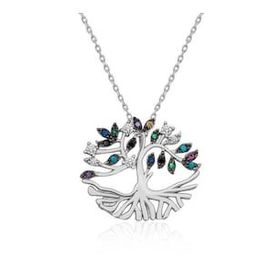 Pigado 925 Ayar Gümüş Mix Taşlı Tuba Ağacı Kadın Gümüş Kolye