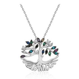 Pigado 925 Ayar Gümüş Mix Taşlı Tuba Ağacı Kadın Gümüş Kolye