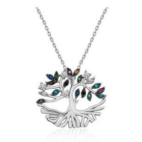Pigado 925 Ayar Gümüş Mix Taşlı Tuba Ağacı Kadın Gümüş Kolye