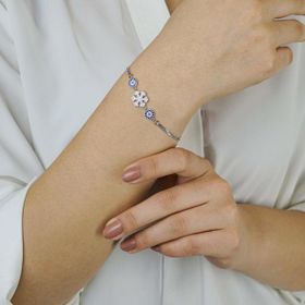 Pigado 925 Ayar Gümüş Nazar Boncuklu Kar Tanesi Bayan Bileklik