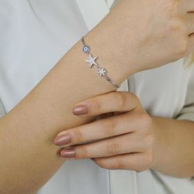 Pigado 925 Ayar Gümüş Nazar Kar Tanesi Yıldızlı Bayan Bileklik