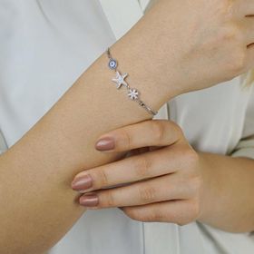 Pigado 925 Ayar Gümüş Nazar Kar Tanesi Yıldızlı Bayan Bileklik