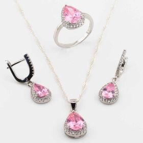 Pigado 925 Ayar Gümüş Pembe Zirkon Taşlı Damla Model Bayan Set