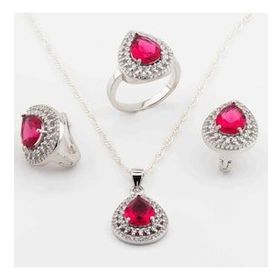 Pigado 925 Ayar Gümüş Pembe Zirkon Taşlı Damla Model Set