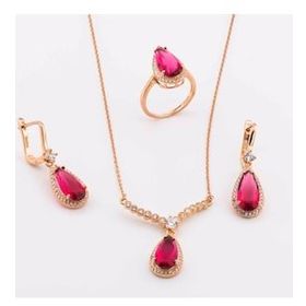 Pigado 925 Ayar Gümüş Pembe Zirkon Taşlı Damla Model Set