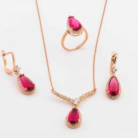 Pigado 925 Ayar Gümüş Pembe Zirkon Taşlı Damla Model Set