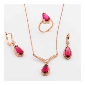 Pigado 925 Ayar Gümüş Pembe Zirkon Taşlı Damla Model Set