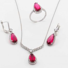 Pigado 925 Ayar Gümüş Pembe Zirkon Taşlı Damla Set