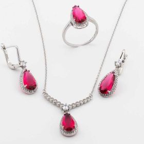 Pigado 925 Ayar Gümüş Pembe Zirkon Taşlı Damla Set
