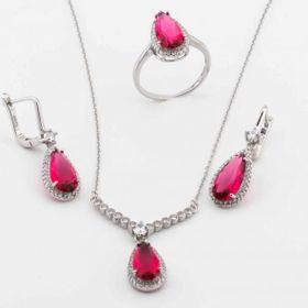 Pigado 925 Ayar Gümüş Pembe Zirkon Taşlı Damla Set