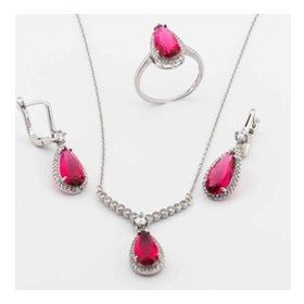 Pigado 925 Ayar Gümüş Pembe Zirkon Taşlı Damla Set