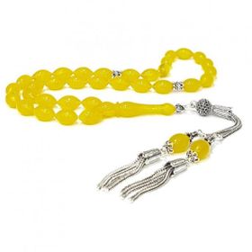 Pigado 925 Ayar Gümüş Püsküllü Arpa Kesim Sıkma Kehribar Model 6 Tesbih