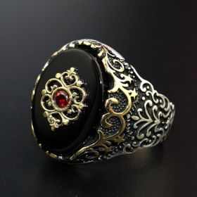 Pigado 925 Ayar Gümüş Siyah Oniks Taşlı Erkek Yüzük