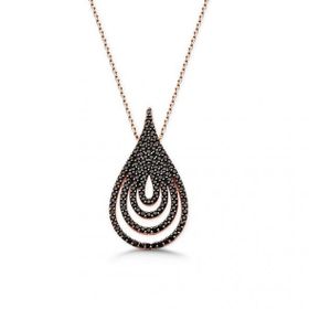 Pigado 925 Ayar Gümüş Siyah Zirkon Taşlı Damla Kolye