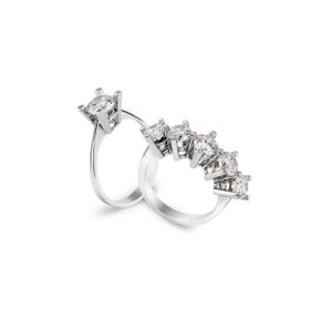 Pigado 925 Ayar Gümüş Swarovski Tek Taş + Beş Taş Yüzük Set