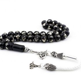 Pigado 925 Ayar Gümüş Tuğra Motifli Gürcistan Oltu Taşı Tesbih