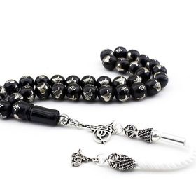 Pigado 925 Ayar Gümüş Tuğra Motifli Gürcistan Oltu Taşı Tesbih