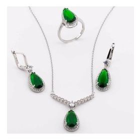 Pigado 925 Ayar Gümüş Yeşil Zirkon Taşlı Damla Model Set