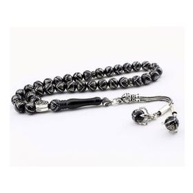 Pigado 925 Ayar Gümüş Yoğun Gümüş İşlemeli Erzurum Oltu Taşı Tesbih