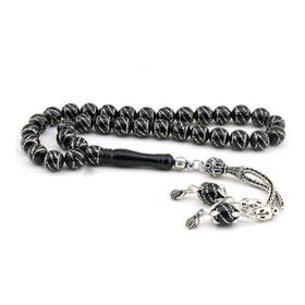 Pigado 925 Ayar Gümüş Yoğun Nokta İşlemeli Erzurum Oltu Taşı Tesbih