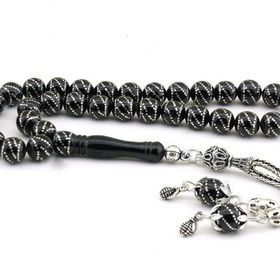 Pigado 925 Ayar Gümüş Yoğun Nokta İşlemeli Erzurum Oltu Taşı Tesbih