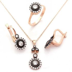 Pigado 925 Ayar Gümüş Zirkon Taşlı Oval Model Rose Set