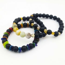 Pigado Renkli Oniks Akik Doğal Taş Bileklik Seti