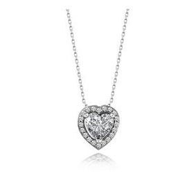 Pigado Sertifikalı Qr Kod Gümüş Swarovski Taşlı Tek Taş Kalp Kolye