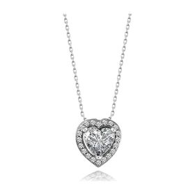 Pigado Sertifikalı Qr Kod Gümüş Swarovski Taşlı Tek Taş Kalp Kolye