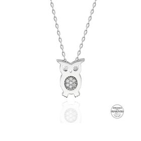 Pigado Sertifikalı Qr Kodlu Gümüş Swarovski Taşlı Baykuş Kolye