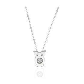 Pigado Sertifikalı Qr Kodlu Gümüş Swarovski Taşlı Baykuş Kolye