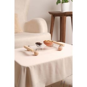 Pikas 005166 Ahşap Top Ayaklı Pleksi Şeffaf Dekoratif Tepsi