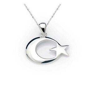 pilelistore 925 Ayar Gümüş Ay Yıldız Bayrak Gümüş Kolye